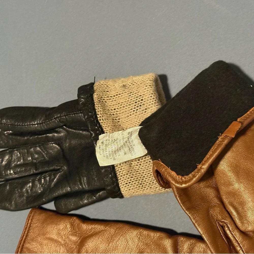 2 pairs of female Black and Brown Leather‎ Gloves, fits small and extra small